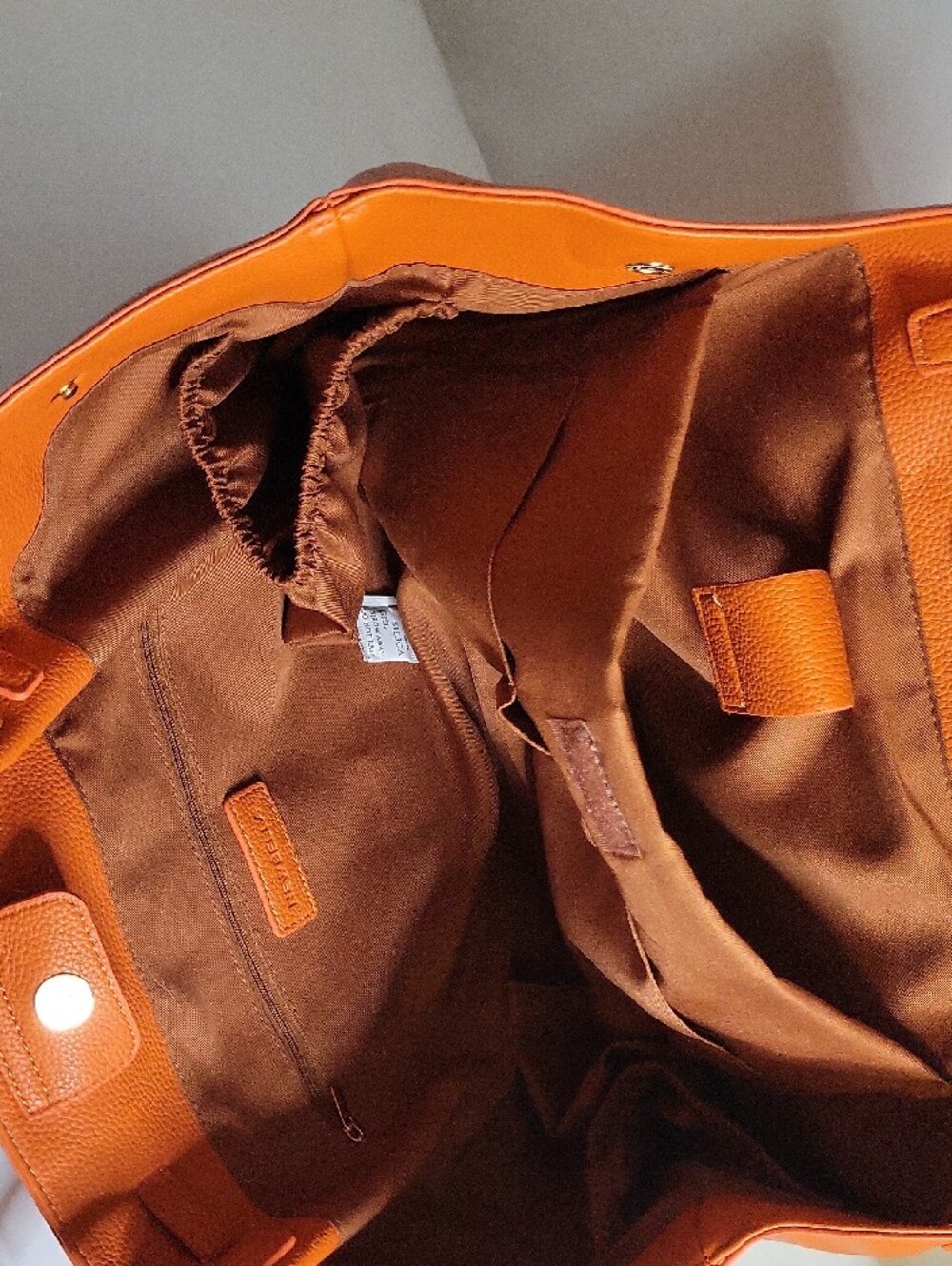 Orange Pebbled Tote with Ring Accent - Picture 6 of 8